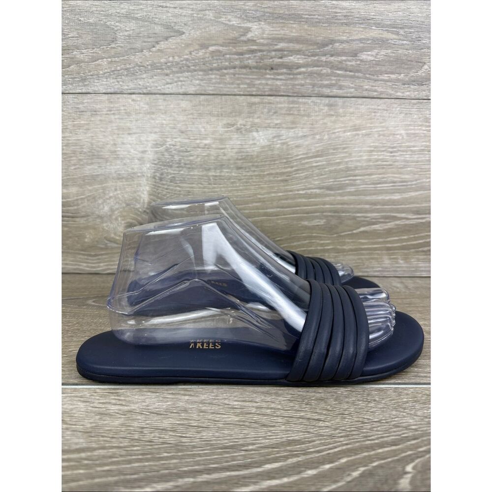 Tkees Serena Women’s Sz 9/EU 40 Navy Blue Leather Slip On 5 Strap Slide Sandals